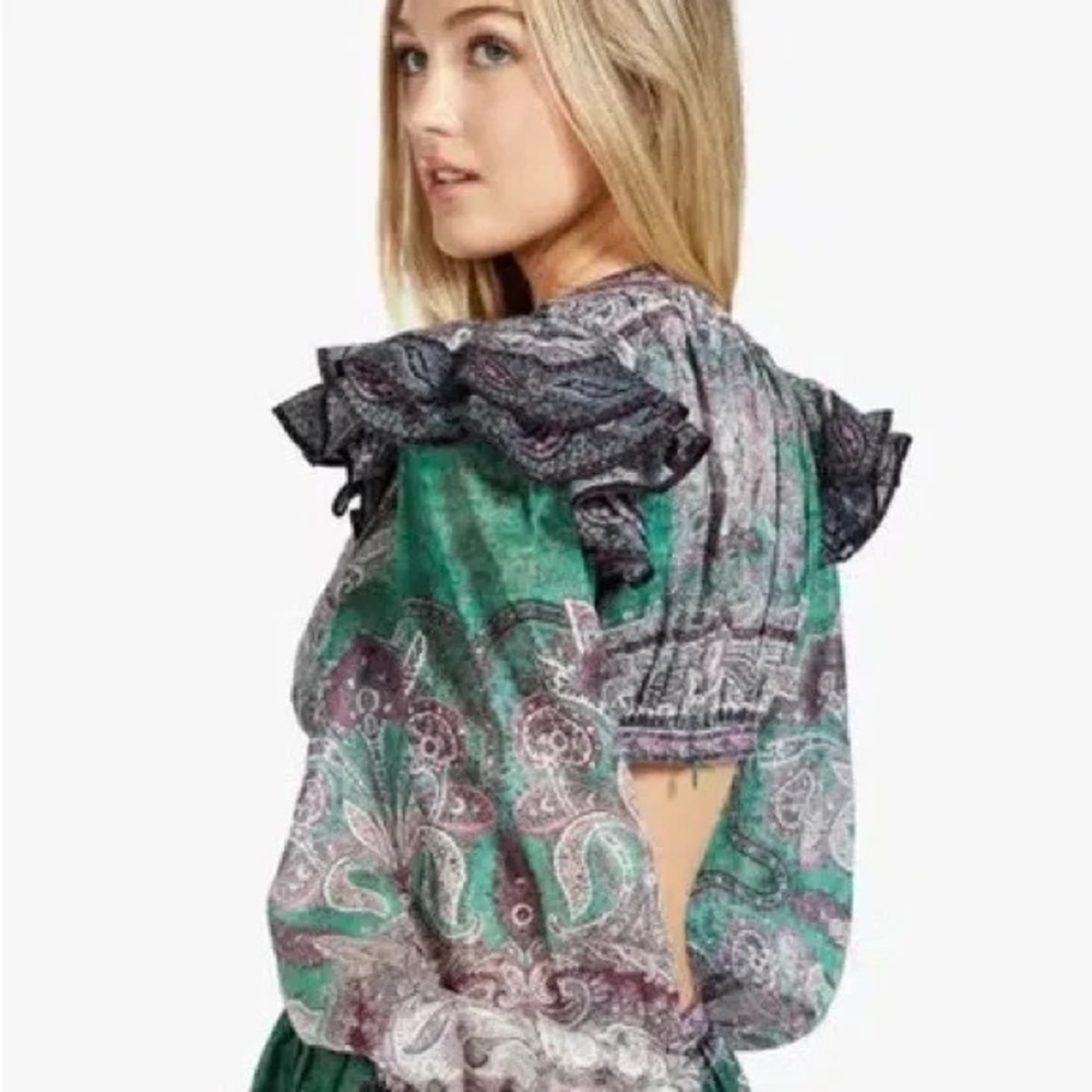 NWT Zimmermann Ruffle Mini Dress in Teal Paisley Zimmermann Size 2 - Picture 15 of 16